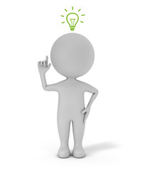 3d cute people - with light bulb idea concept