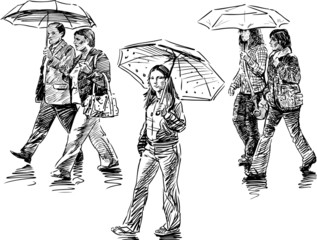 Fototapeta na wymiar People with umbrellas