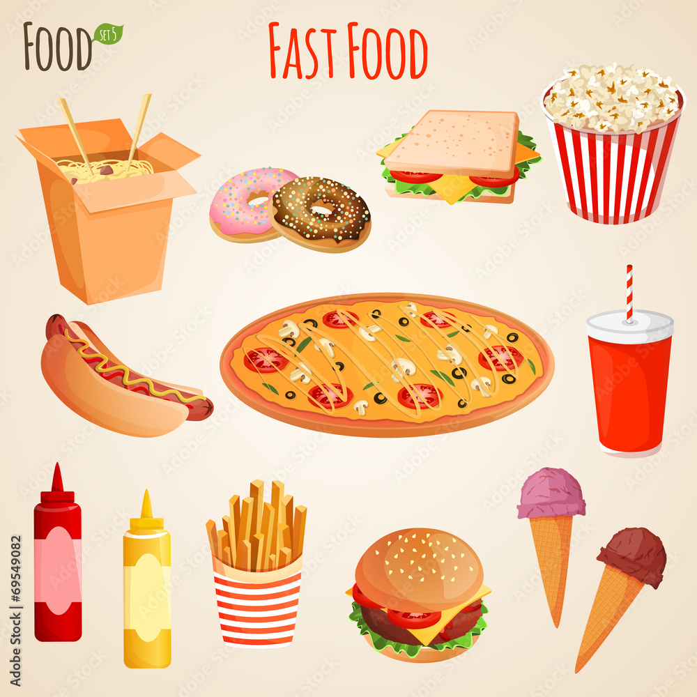 Wall mural fast food set