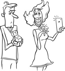 woman proposal selfie coloring page