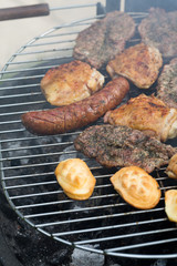 barbecue with delicious grilled meat on grill