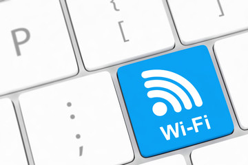 wifi concepts, with message on enter key of computer keyboard.