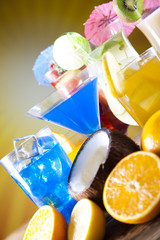Alcohol drinks set with fruits