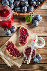 Sandwich with homemade plum jam