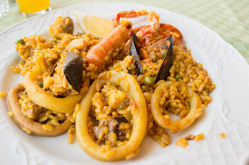 Spanish rice paella with seafood