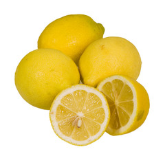 Lemons whole and sliced isolated