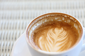 coffee on white table in cafe