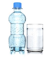 Bottle of water and glass