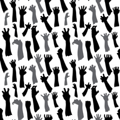 Seamless pattern of silhouette set of hands