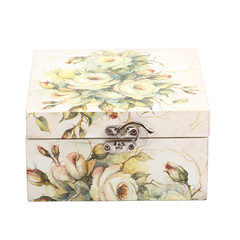 floral pattern box decorated with decoupage paper handmade - obrazy, fototapety, plakaty