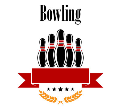 Bowling heraldic banner with ninepins