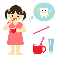 歯みがき 女の子　/ vector eps10