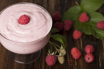 Cocktail of   raspberries  and yogurt.