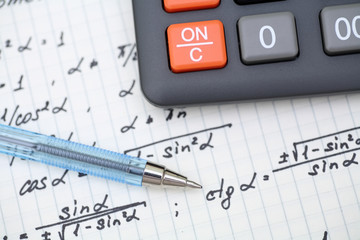 Equations close-up. Homework. Solving Mathematical Problem.