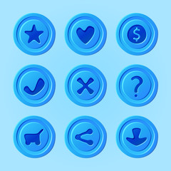 Game UI menu blue elements, buttons for app development