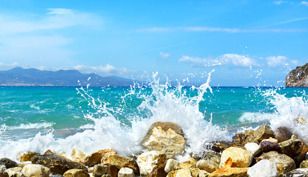 Waves of the sea. Mirabellno Bay, Crete