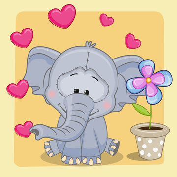 Elephant with heart and flower