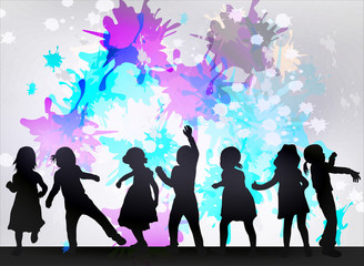 Obraz na płótnie Canvas Dancing children silhouettes