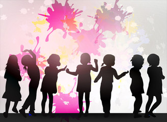 Obraz na płótnie Canvas Dancing children silhouettes