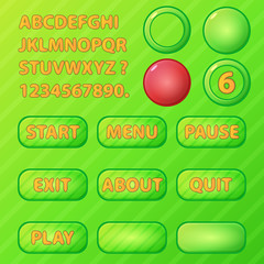 Game UI elements - vector green buttons and font