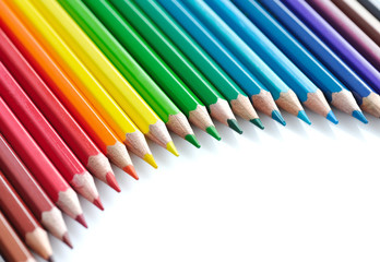 Colour pencils isolated on white background close up