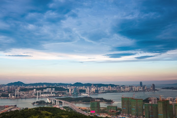 aerial view of xiamen at dusk