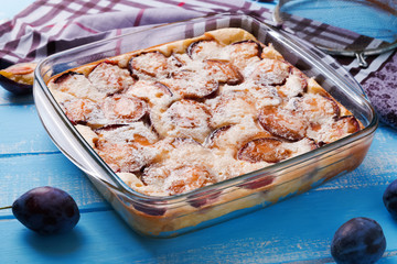 Homemade clafoutis with plums