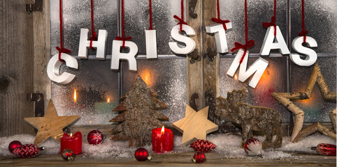 Weihnachtskarte mit Text Christmas - klassisch in rot weiß
