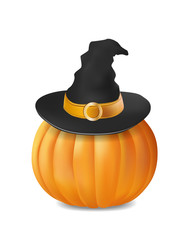 Pumpkin in witch hat icon
