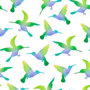 Seamless Nature Background with Hummingbirds