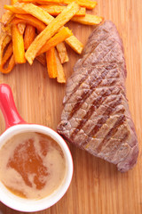 grilled beef and french fries