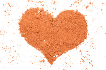 Heart shape of cocoa powder