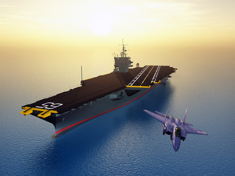 Flugzeugträger und Kampfflugzeug