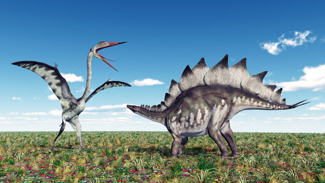 Quetzalcoatlus and Stegosaurus