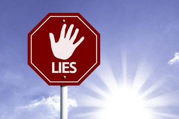 Stop Lies red sign with sun background
