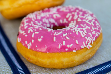 Group of glazed donuts on white background