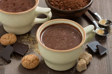 Crédence de cuisine en verre imprimé Chocolat cup of hot chocolate and sugar cubes, horizontal