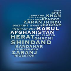 Afghanistan map made with name of cities