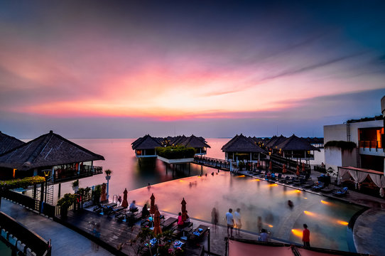Sunset at floating resort