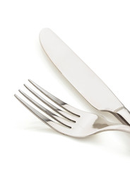 knife and fork on white