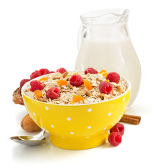 bowl of cereals muesli on white