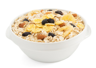 bowl of cereals muesli on white