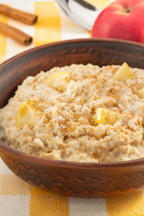 bowl of oatmeal on tablecloth