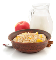 bowl of oatmeal  on white