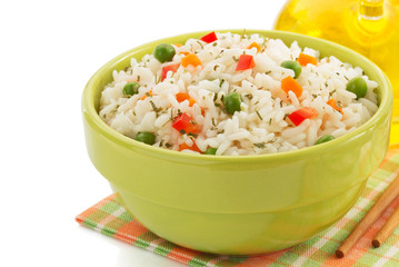 bowl full of rice on white