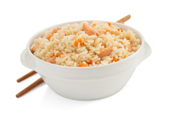 bowl full of rice on white