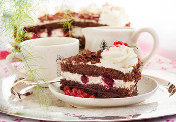 Piece of fresh homemade Black Forest cake