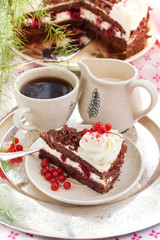 Piece of fresh homemade Black Forest cake