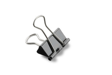 A black clip to attach documents together, isolated on white background