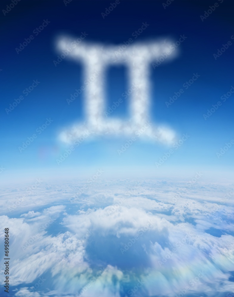 Poster composite image of cloud in shape of gemini star sign
